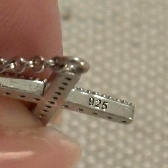 925 Sterling Silver Bedazzled CZ Cross Faux Diamond Adjustable Chain Bracelet - Picture 7 of 8